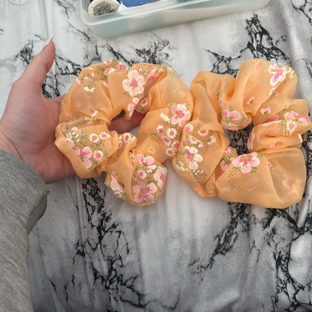 Orange floral scrunchies